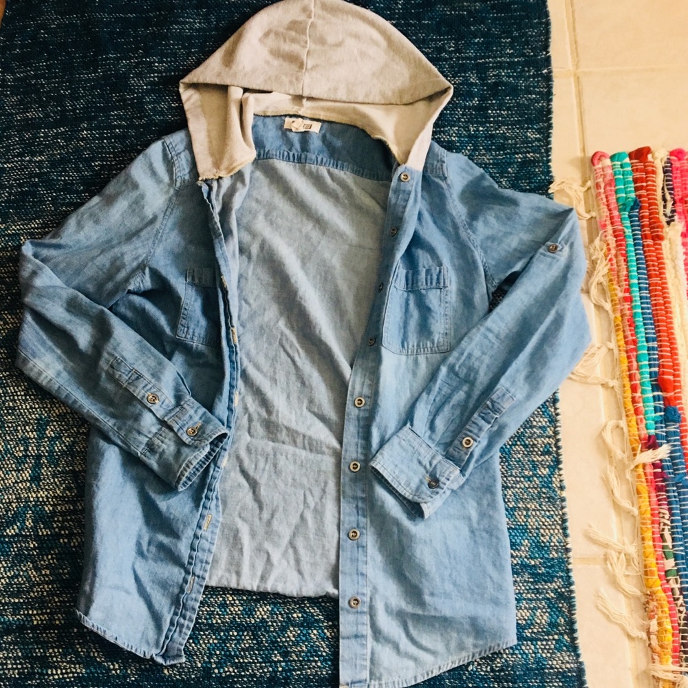 Blue Denim Style Light Jacket Hoodie Combo XS